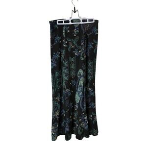 Mirasol Black Paisley Maxi Skirt Teal Floral Stretch Boho Medium